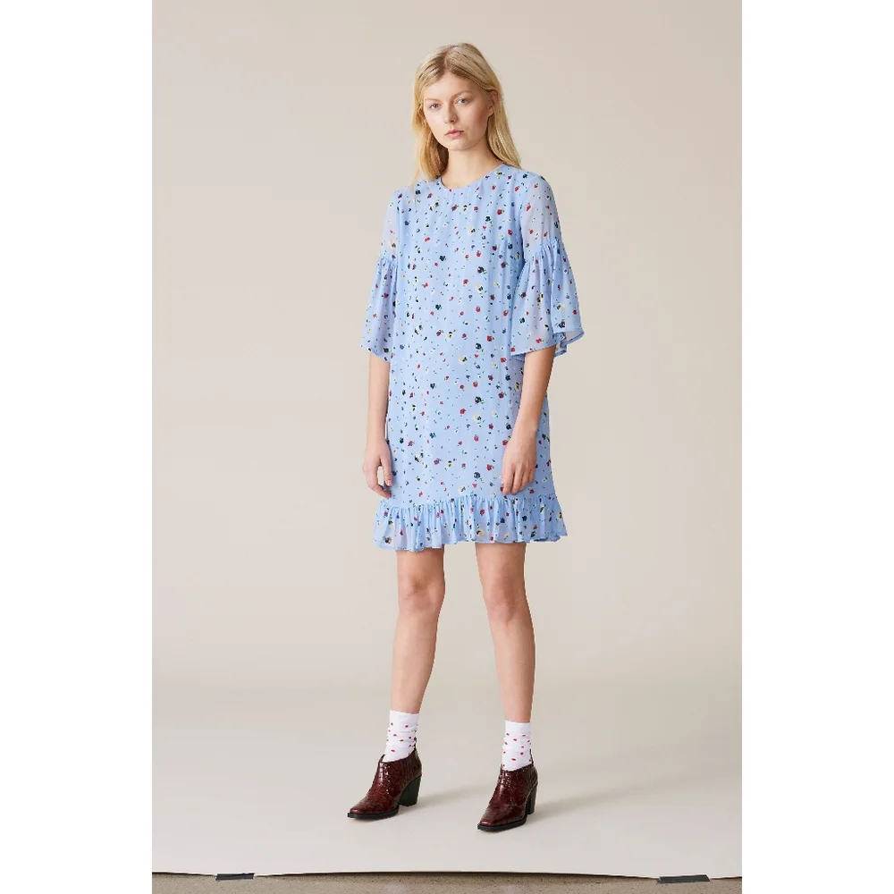ganni serenity blue dress Ganni Jerome Lace Mini Dress